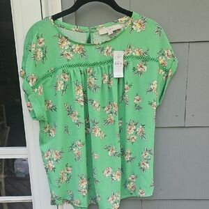 LOFT Green Cap Sleeve Blouse with Peter Pan Collar